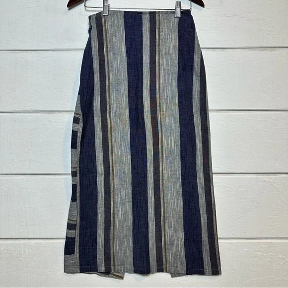 Free People NWT Blue Striped Asymmetrical Wrap Big Sur Midi Skirt Sz 2 - Picture 8 of 12